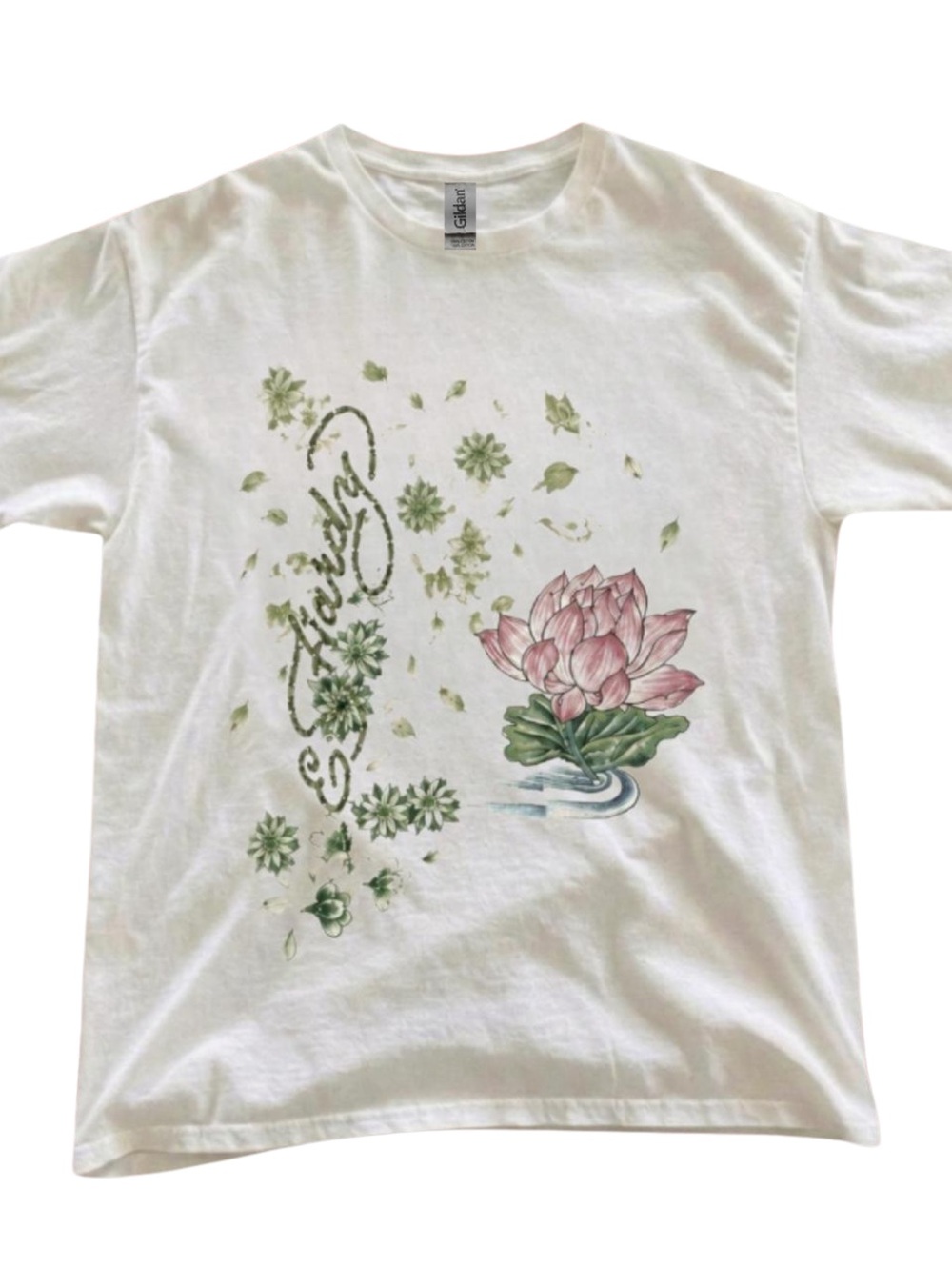 Gildan White Lotus Floral Graphic T-Shirt, Gift for Her, For Him